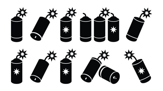 Firecracker icon set pyrotechnic explosive blast symbols