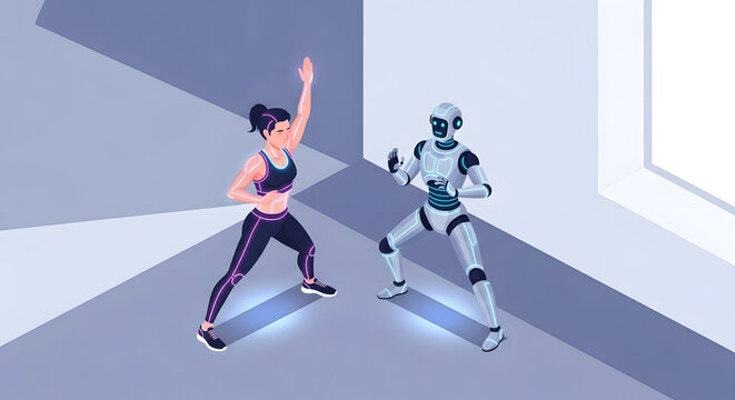 Artificial intelligence robot and human training martial arts