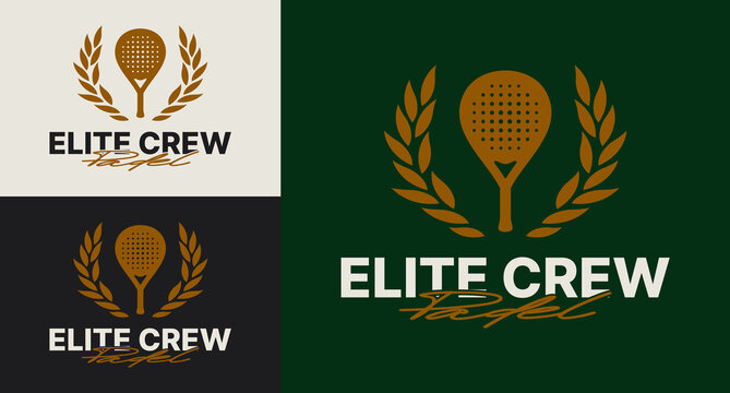 illustration vector set of premium elegant luxury sport club of vintage retro classic padel logo with laurel wreath and padel rackets symbol suitable for padel elite crew branding design identity