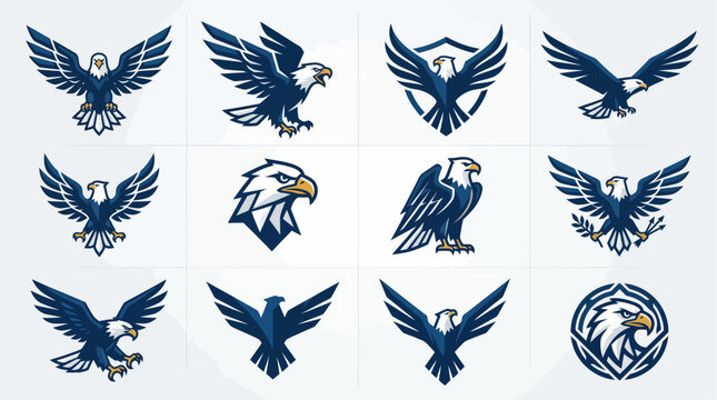 Collection of Professional Bald Eagle Vector Emblems and Sport Mascot Logo Designs for Creative Branding Projects