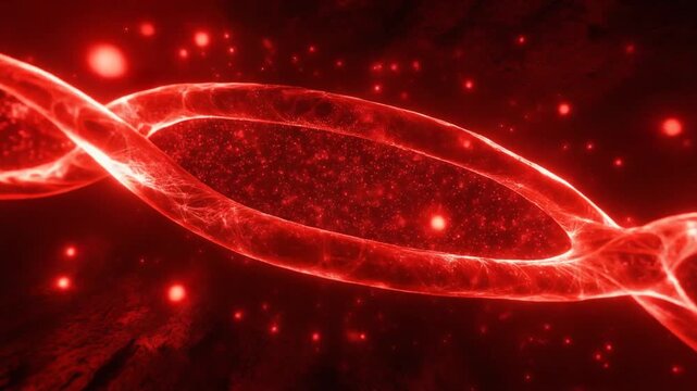 Glowing Red DNA Double Helix Structure with Microscopic Particles dna structure genetics animation