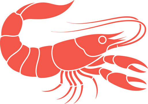 Red crayfish and shrimp flat vector silhouette illustration isolated on white background for seafood restaurant menu
