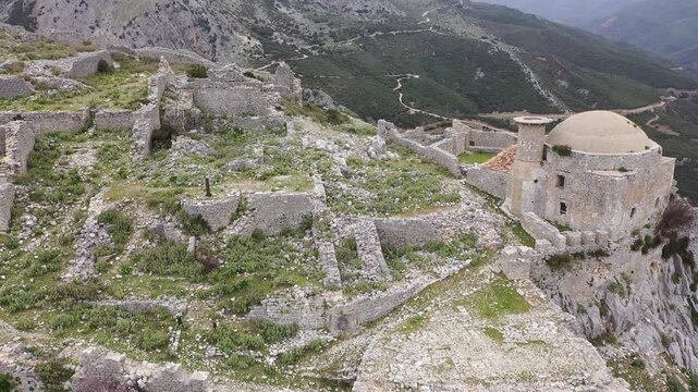 Drone view of Borsh Castle in Borsh (himara) Albania. 13th century castle. High quality 4k footage