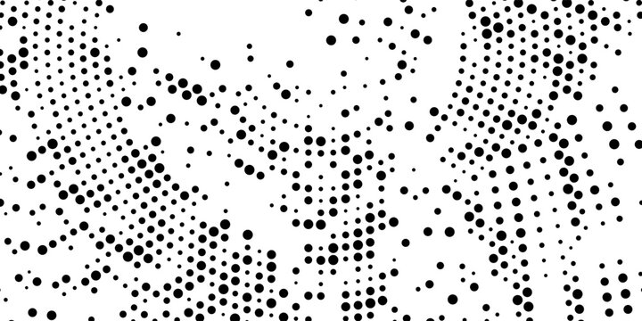 Abstract black halftone dot pattern on white background. Dynamic wavy geometric texture vector illustration for modern comic style graphic design.