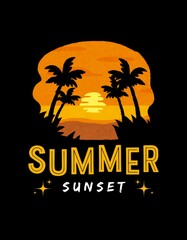 Obraz premium Summer sunset palm tree tropical graphic