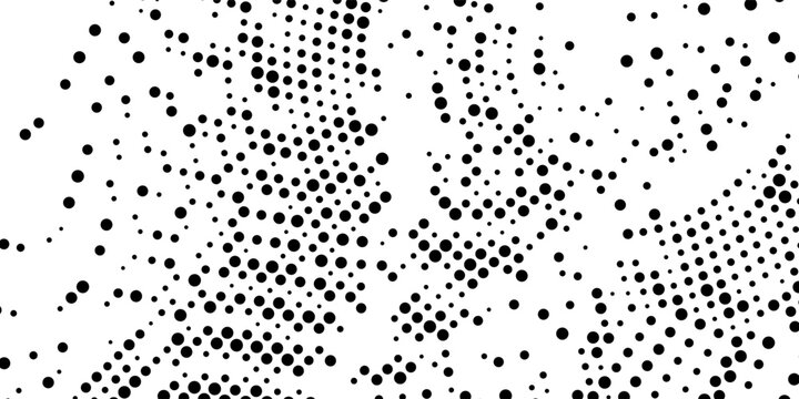 Abstract black halftone dot pattern on white background. Dynamic wavy geometric texture vector illustration for modern comic style graphic design.