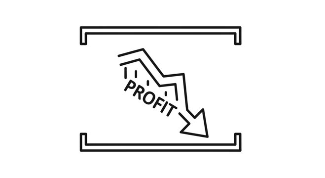 Falling Profit Graph Icon with Downward Arrow, Business Decline Concept