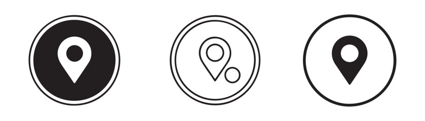 Collection of map location pointer icons in circular frames for navigation and travel themes. © Habib Stocker