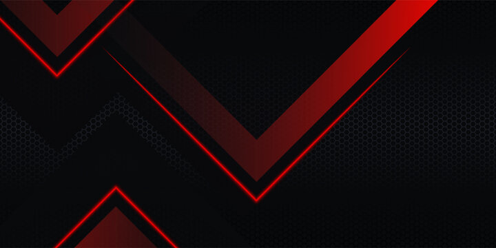 Luxurious dark abstract backdrop with minimal red light streak and geometric mesh ornament. Creative technology template concept for presentation or cover.