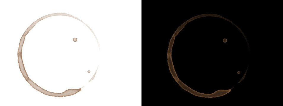 Coffee Ring Stain Circle Isolated on White and Black Background