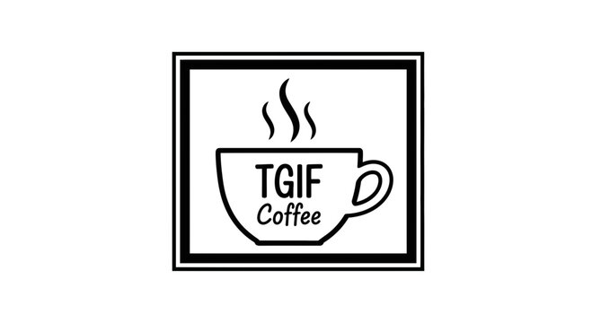 TGIF Coffee Logo: Hot Beverage Cup with Steam and Bold Text