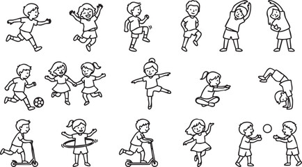 Naklejka premium Children engaging in various sports activities outdoors with friends