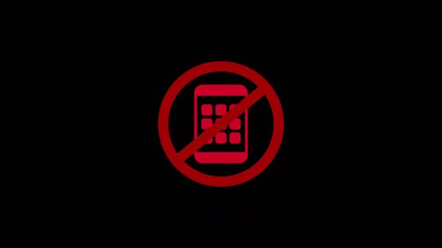Mobile phone is not allowed icon animation in 4K animation with alpha channel.Mobile phone symbol animated with transparent background.