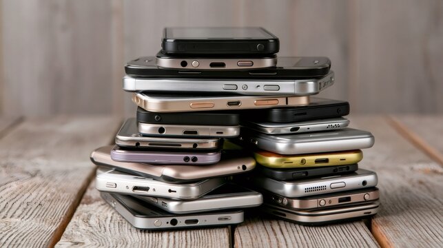 Pile of old mobile phones and smartphones representing technology obsolescence
