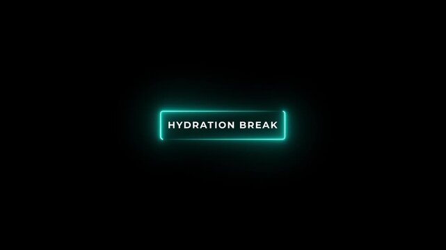 Futuristic neon cyberpunk digital interface with glowing FIFA World cup hydration break text data streams and interactive prompt.4k motion graphics video animation