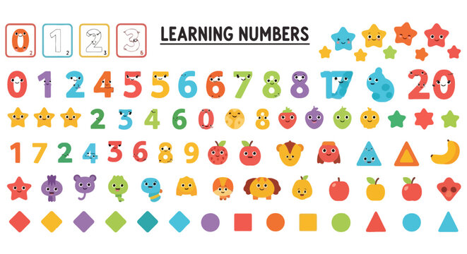 Colorful educational number and shape set for kids