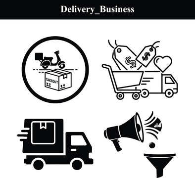 Delivery Business silhouette Icon Set - Payment, WFH, Calendar & Crypto Vector Bundle