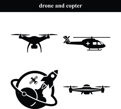 Drone and Copter Icon Bundle - UAV, Helicopter, Rocket Launch & Satellite Vector Set