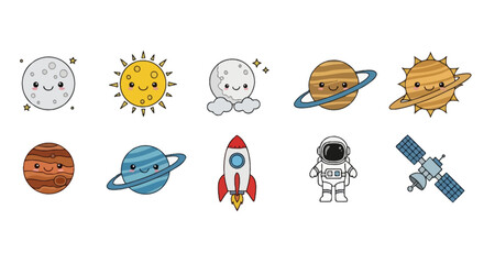 Cute celestial space icons and planetary characters © Hotmanparis