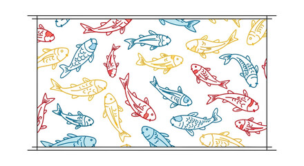 Obraz premium Seamless Pattern of Cute Hand-Drawn Fish in Red, Blue, and Yellow on White Background
