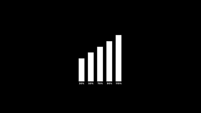 Animated business growth chart vertical video bar graph 14 to 52 percent increase motion graphics. Upward trend bar graph animation vertical video data visualization cyan blue gray dark background.