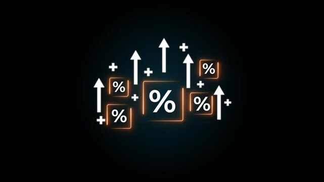 Glowing neon Interest rates and dividend yield concept, investors calculating profits and costs, stock market returns, long term investment strategies, retirement planning, and financial success.