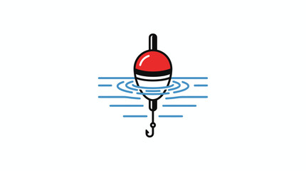 Fishing float bobber on water with hook, simple illustration © jami