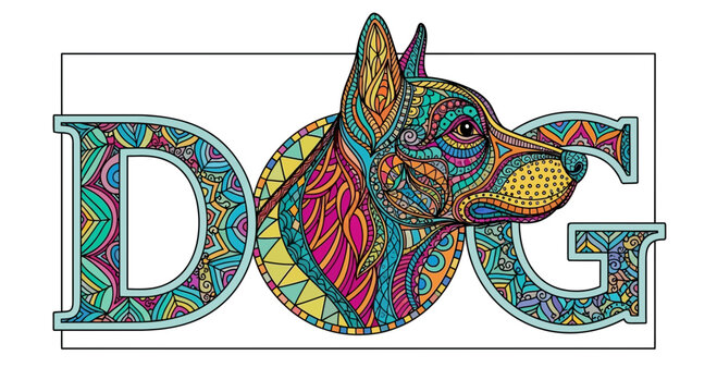 Colorful Dog Portrait in Decorative Letters