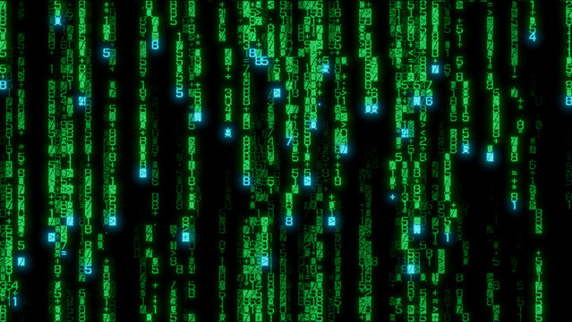 Stylized abstract digital design with intricate green and blue lines of varying thickness on a black background, ideal for user interface design, tech branding, and modern digital art projects.