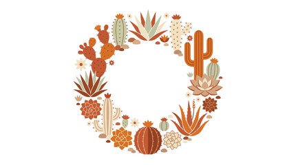 Fototapeta premium Desert Plant Wreath: Cacti, Succulents, and Flowers in Earthy Tones