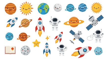 Cute galaxy space icons with planets and astronauts © rendi