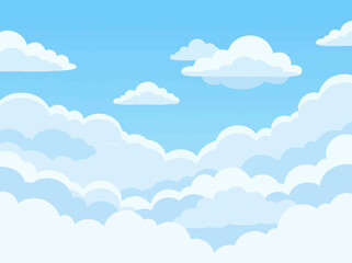 Fototapeta premium Cartoon Blue Sky Background With Soft White Clouds and Copy Space