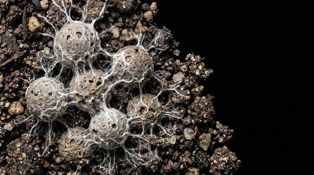 Creative Microscopic fungal growth, white mold, soil microorganisms, organic matter decomposition 2k