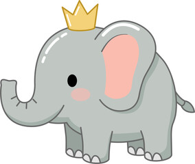 Obraz premium Cute Cartoon Baby Elephant with Gold Crown Vector Illustration