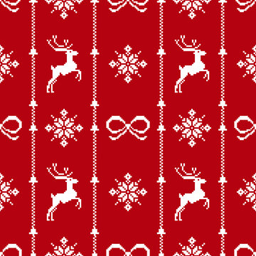 Xmas Fair Isle Vertical Stripe Seamless Pattern Vector Illustration