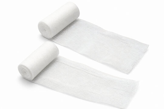 Two rolls of white gauze or medical bandage material are displayed against a plain white background.