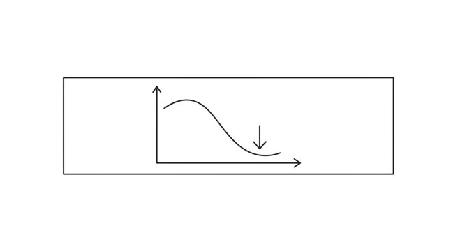 Graph showing a downward trend, decline, and decrease with an arrow indicating a negative direction.