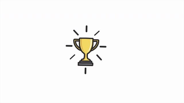 Golden trophy icon symbolizing achievement, success, and victory with radiating light on a clean white background