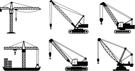 Construction crane silhouette icon set vector © Tamimkhangeox