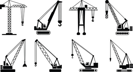 Construction crane silhouette icon set vector © Tamimkhangeox