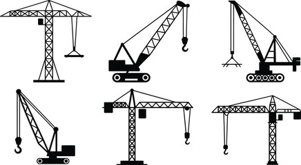 Construction crane silhouette icon set vector © Tamimkhangeox