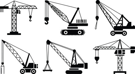 Construction crane silhouette icon set vector © Tamimkhangeox