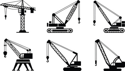 Construction crane silhouette icon set vector © Tamimkhangeox