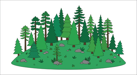 Green coniferous trees and grassy hill a colorful vector illustration on a white background evergreen © vector desgins 