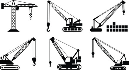 Construction crane silhouette icon set vector © Tamimkhangeox