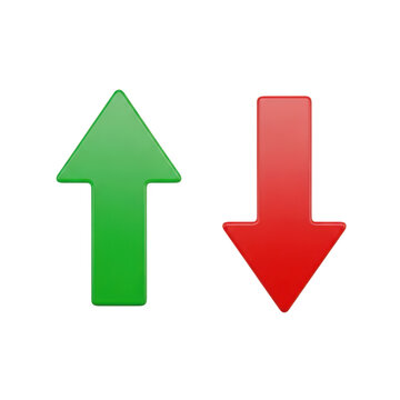Green up arrow and red down arrow symbols for business growth and market decline