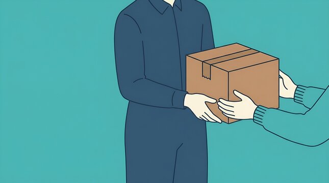 Delivery service courier handing a cardboard parcel to a customer