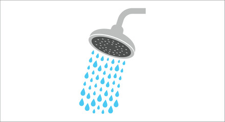 Showerhead with falling water droplets flat vector illustration on a white background shower bathroom plumbing © vector desgins 