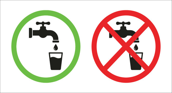 Prohibited And Permitted Water Tap Icons Green Check And Red X Symbols In Circular Frames
