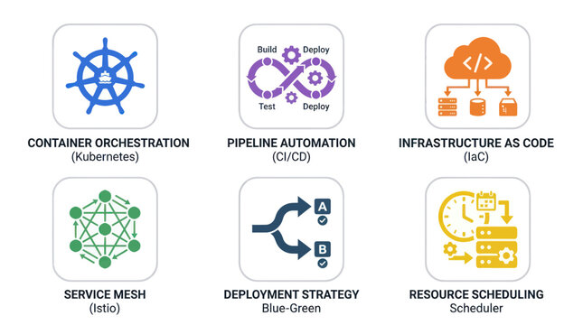 DevOps Icons: CI/CD, Kubernetes, IaC, Service Mesh, Deployment, Scheduling